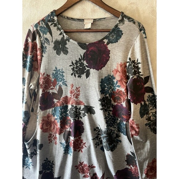Chico's Top Women's 2P LP Floral Babydoll Pockets Oversized Relaxed - Picture 2 of 9